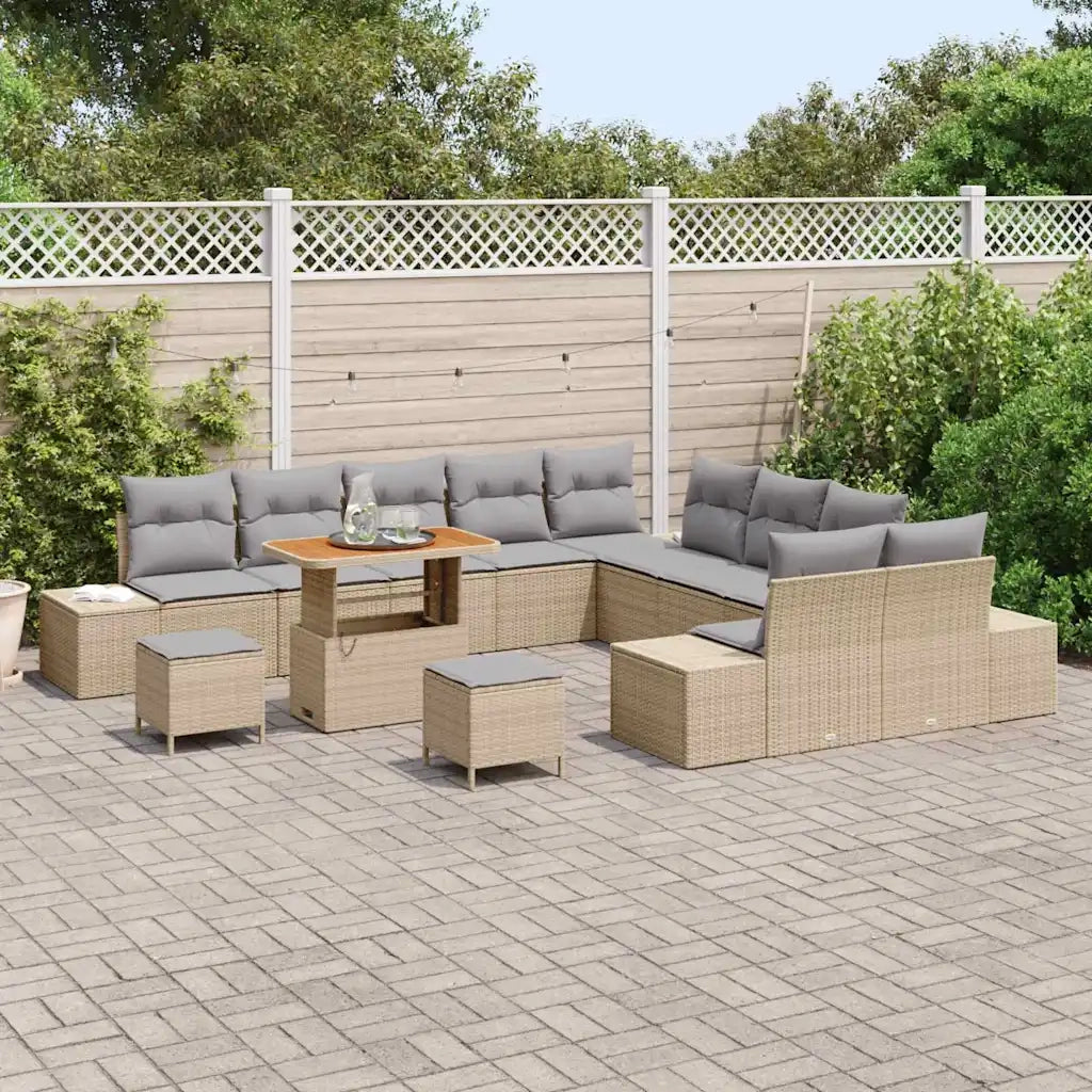 Set Divano da Giardino con cuscino 13 pcs Beige Poly Rattan