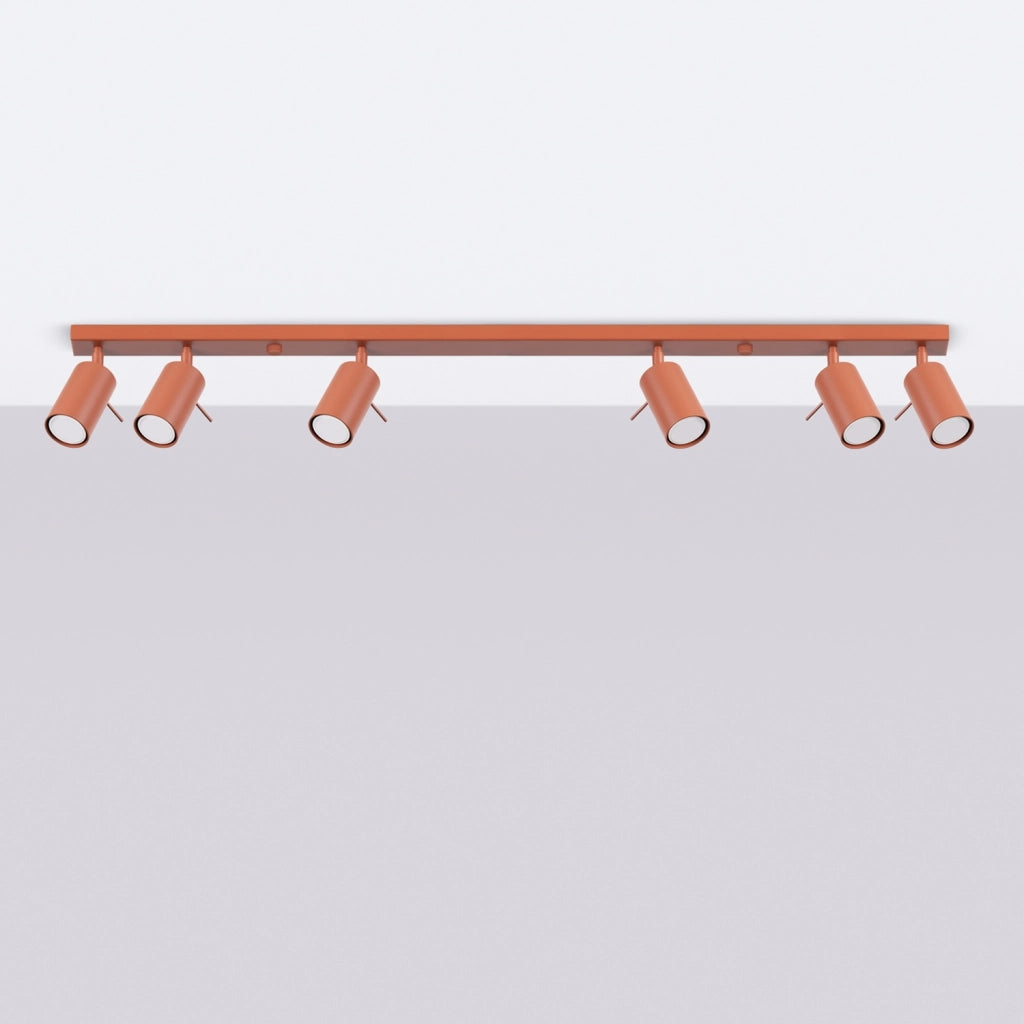 Lampada da soffitto e da parete moderna in acciaio rosso ocra a 6 luci della serie Ring