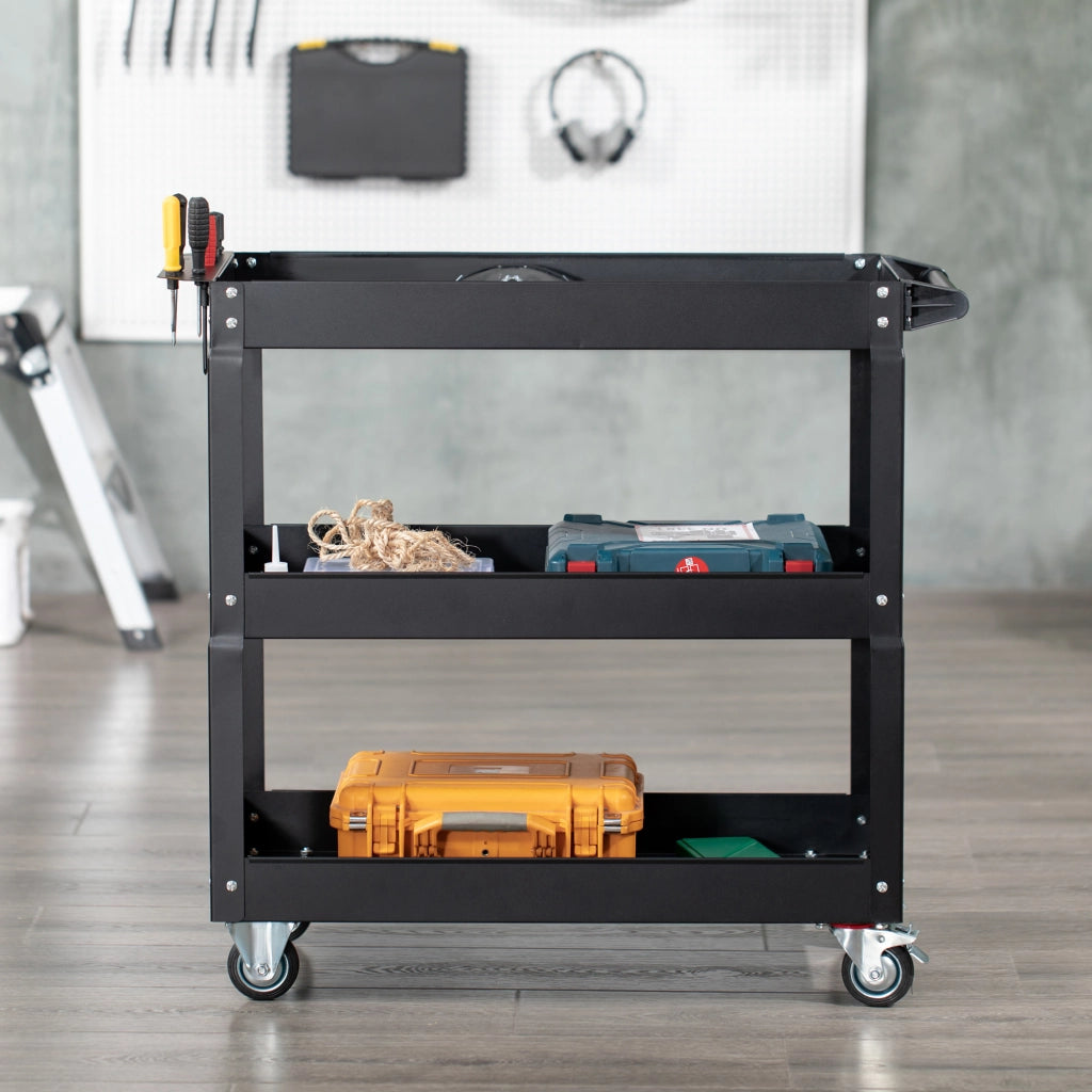 Carrello per Attrezzi con 3 Ripiani ¨C zephmum ¨C 83x35,3x76 cm Nero