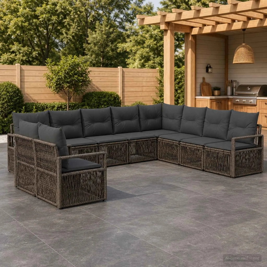Set Divano da Giardino 10 pz Grigio polyrattan 3435758