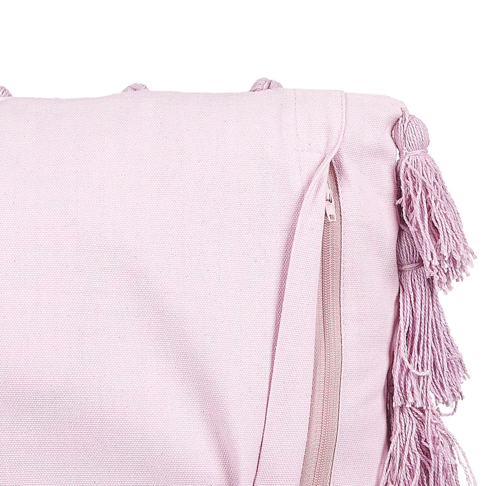 Cuscino decorativo cotone rosa 45 x 45 cm con nappe moderno boho decor accessori