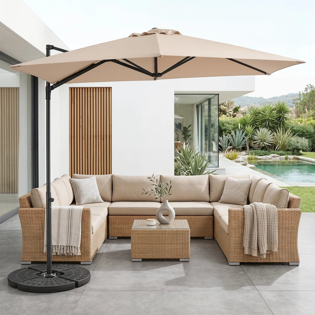 Ombrellone da giardino con rotazione a 360¡ã palo e costole in metallo base parte superiore ventilata, Ombrellone 3 x 3 m Beige