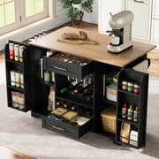 Carrello da Cucina Multifunzione con Piano Pieghevole, Portabottiglie, Portabicchieri ¨C Xylo ¨C Nero, 120x45x92 cm