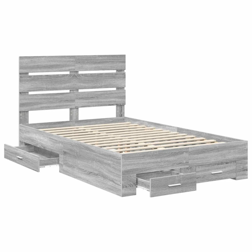 Struttura del letto con cassetto-Giroletto con contenitore-Rete del Letto Grigio Sonoma 135 x 190 cm
