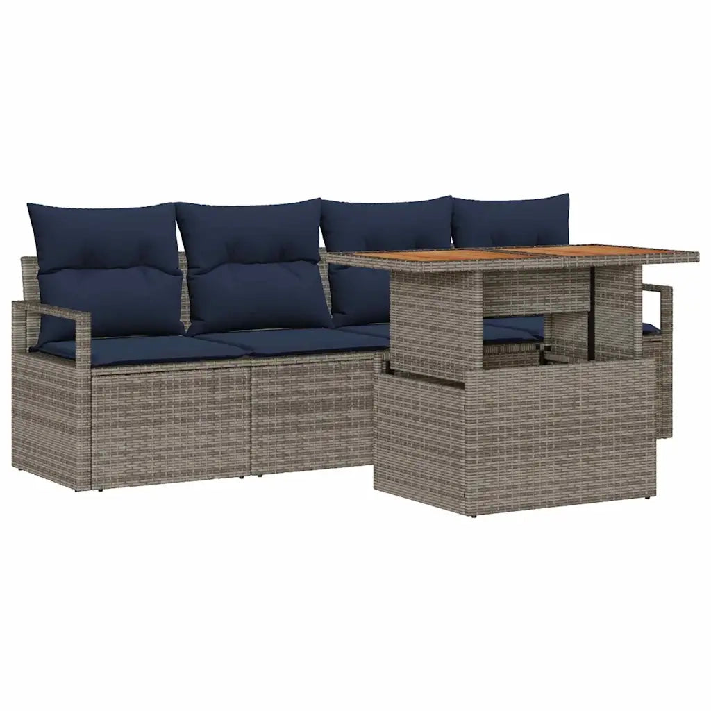 Set Divano da Giardino con cuscino 5 pcs grigio e blu navy 3349646