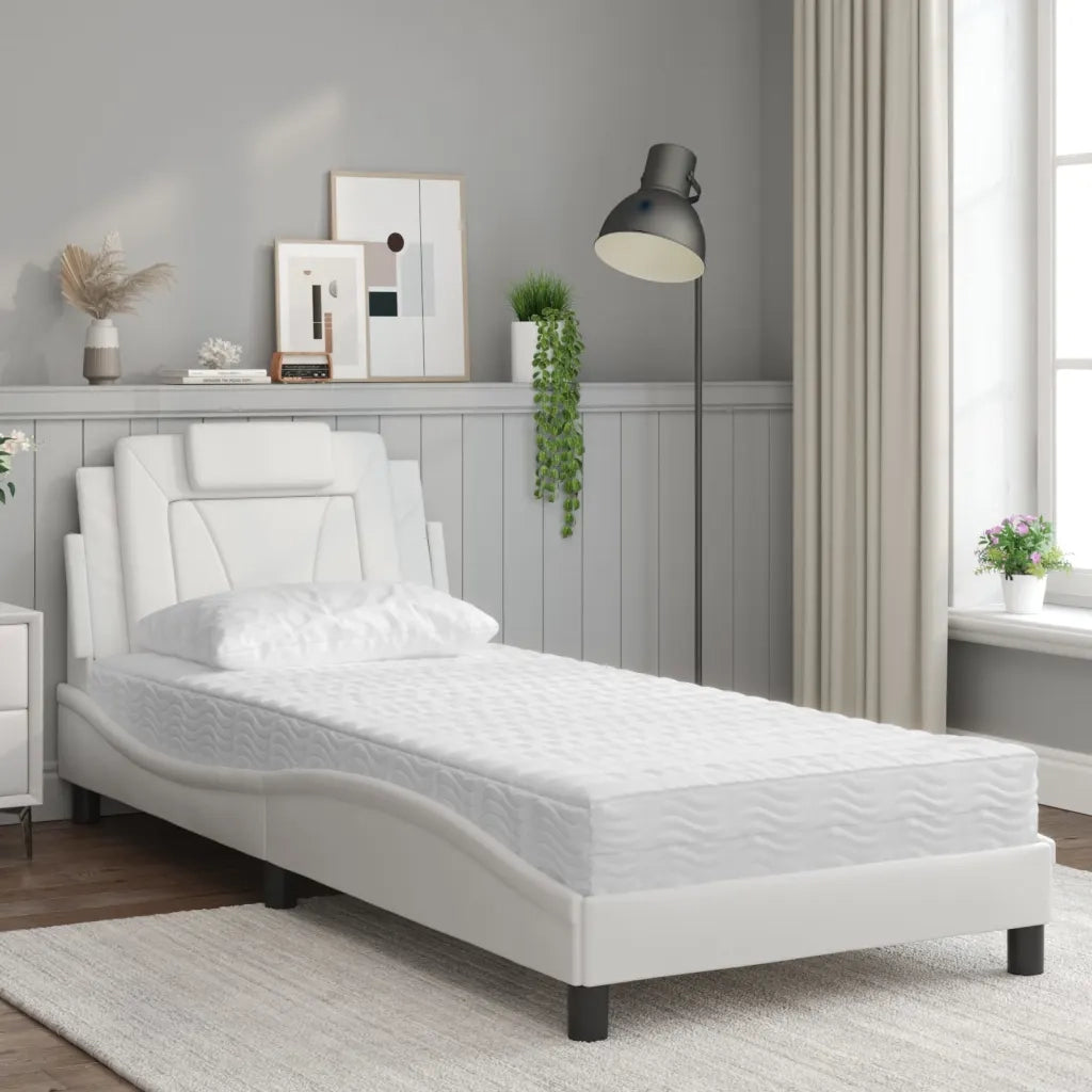 Letto singolo | Letto per adulti | Letto Viana con Materasso Bianco 80x200 cm in Similpelle