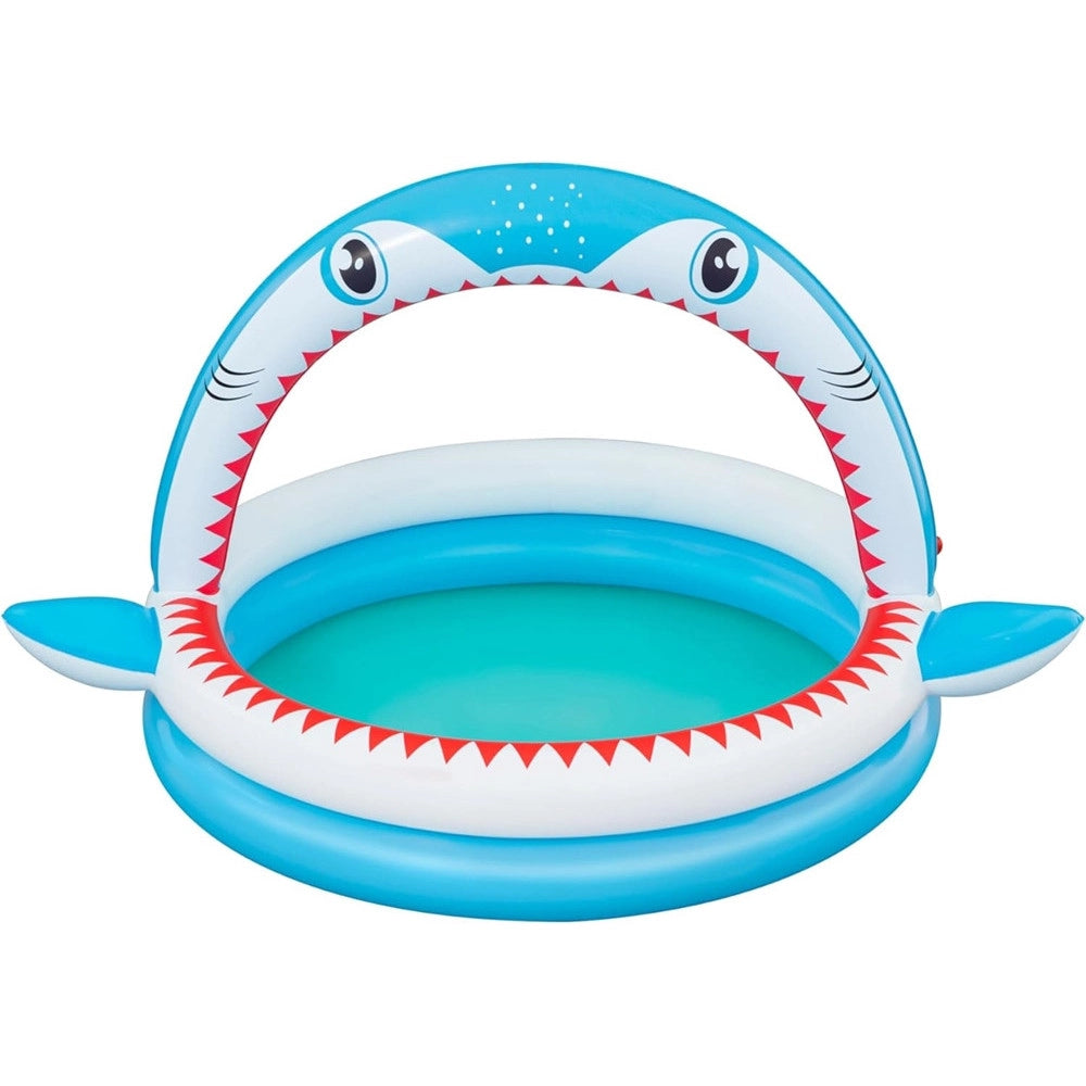 Trade Shop - Piscina Per Bambini Sharktastic 2 Anelli Grafica A Squalo 163x127x92cm Con Spruzzo 53157 -