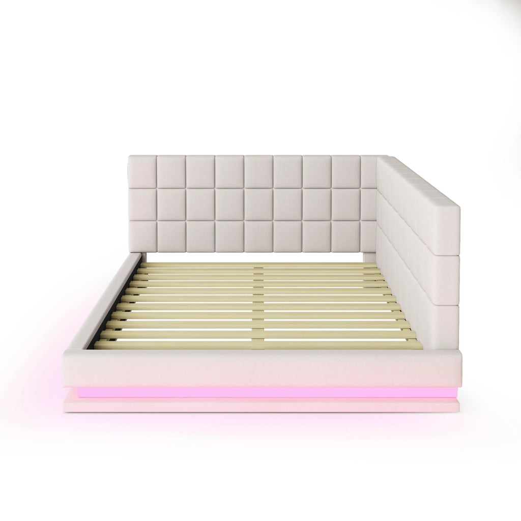 DIVANO LETTO 160x200 cm in tessuto beige con LED e porta USB