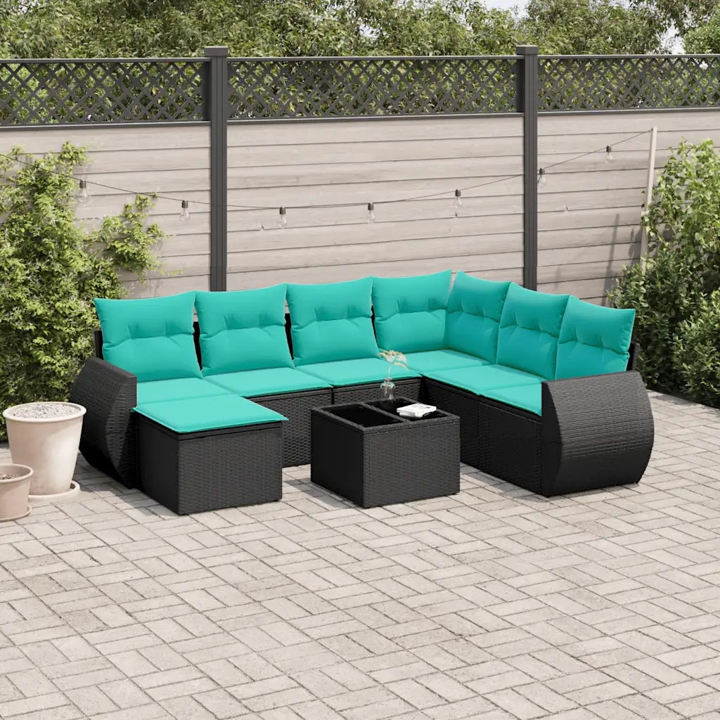 Set Divani da Giardino 8 pz con Cuscini Nero in Polyrattan 3221706