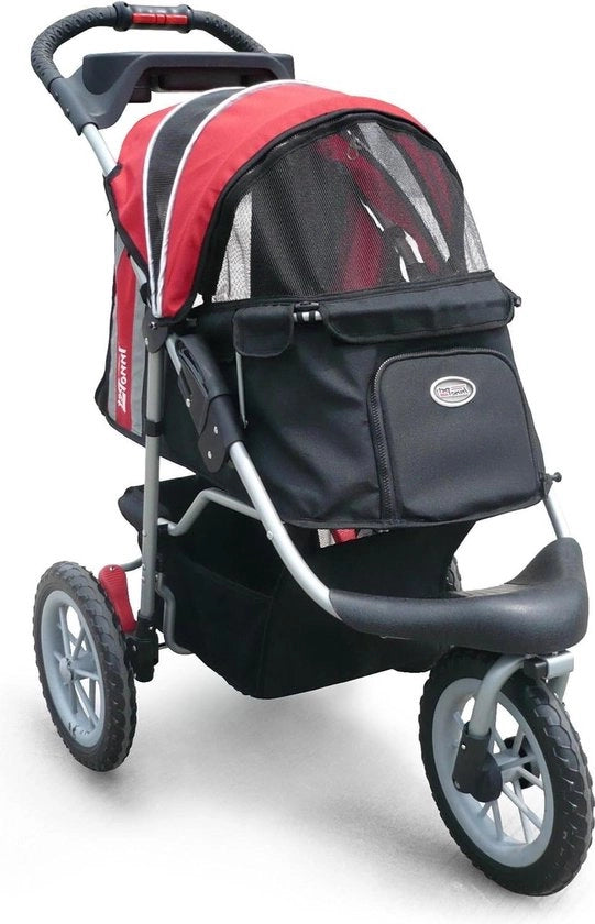 Carriolo per animali domestici pieghevole a due colori, rosso e nero, per cani e gatti - IPS-075 comfort EFA Buggy - Carriolo per cani