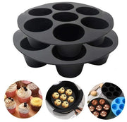 Forma per muffin siliconica a 2 pezzi con 7 cavità per air fryer (3,5-5,8 litri), forma antiaderente per muffin, cupcake e mini-quiche per uso domestico, ideale per la preparazione di mini-quiches, muffin, cupcake e tortine (nero - 17,5 cm)