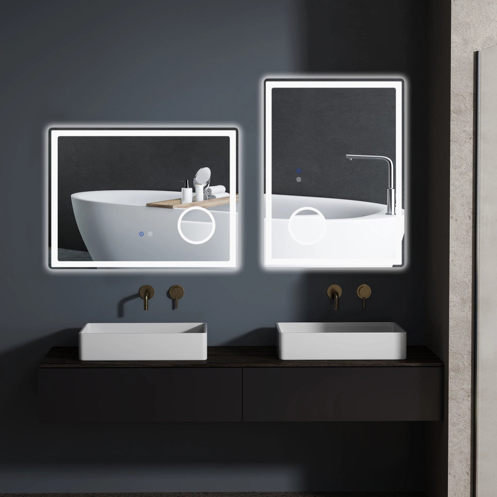 SPECCHIO BAGNO LED 80x60 cm Bianco con ingrandimento 3x e touch