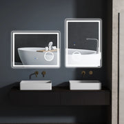 SPECCHIO BAGNO LED 80x60 cm Bianco con ingrandimento 3x e touch