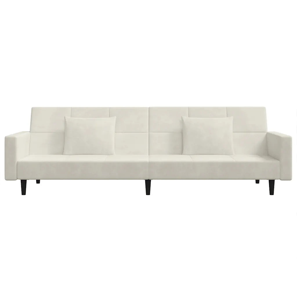 Divano Letto a 2 Posti con 2 Cuscini Crema in Velluto 375823