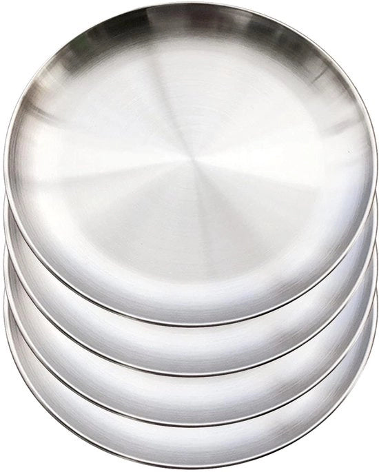Piatti in acciaio inossidabile a forma rotonda - 20 cm - 4 pezzi - argento - duraturo