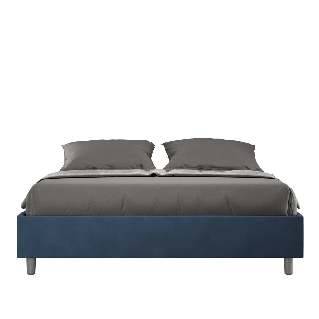 Letto Matrimoniale Sommier 160x200 cm con Rete e Contenitore Azelia Blu