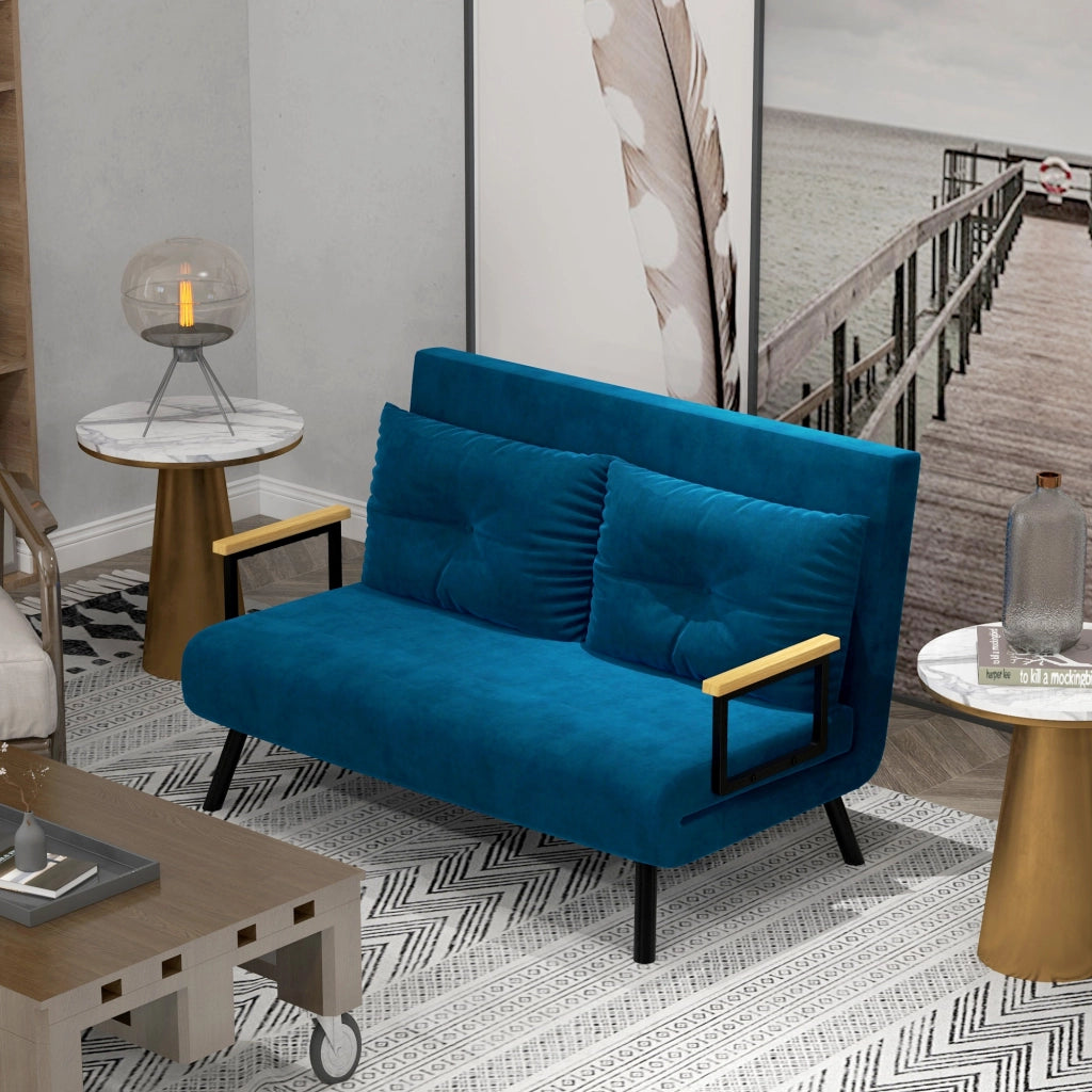 Divano letto 2 posti ¨C Minimal ¨C velluto blu naturale
