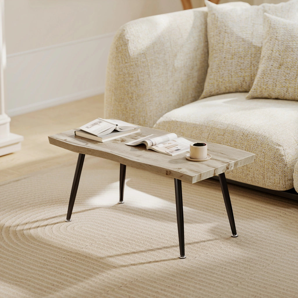 Tavolino da caff¨¨ curvo ¨C Xylo ¨C legno rovere piano spesso 4cm gambe acciaio 100x50x45cm