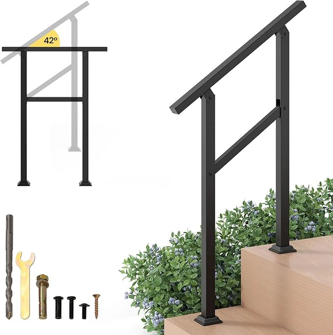 Corrimano per Scala, Corrimano in Metallo per 0-2/3/4 Gradini con Regolazione dell’Angolo, Portata 150 kg, Rieghiera per Terrazzo, Ingresso e Balcone(70 x 92 cm)