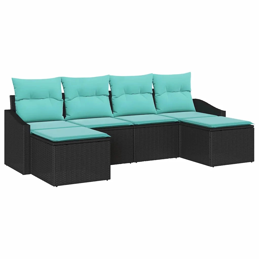 Set di divani con cuscino 6 pcs Nero polyrattan 3346836