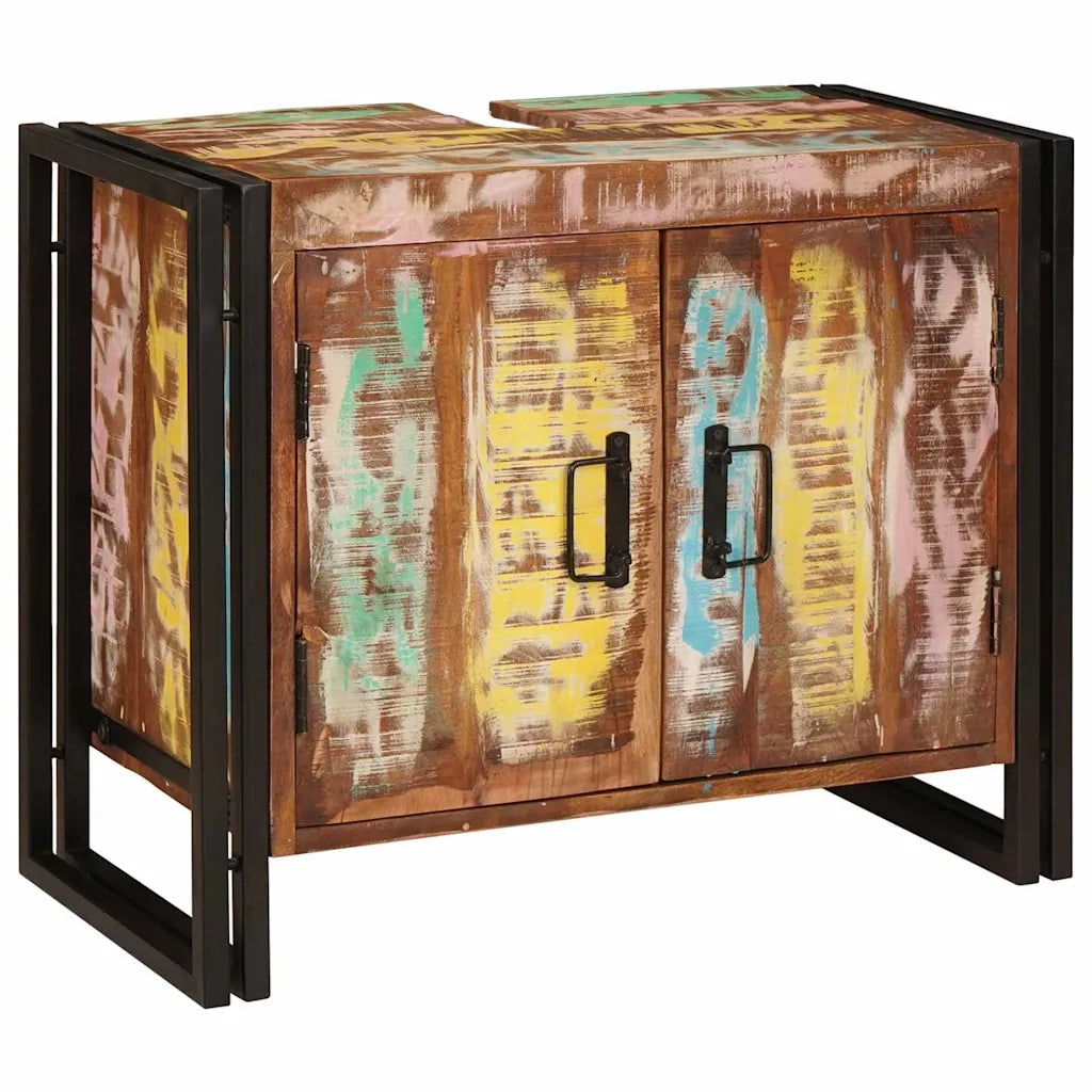 Mobile da Bagno | Armadio sottolavello Multicolore Legno Recuperato Massello