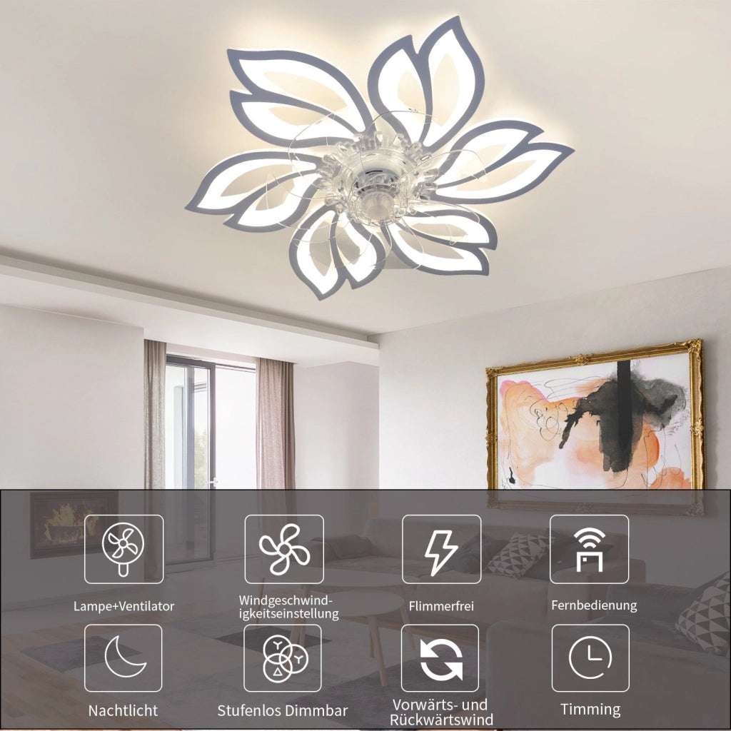 ZMH Ventilatore da soffitto Lampada da soffitto Ventilatore dimmerabile Temporizzazione creativa 6 luci