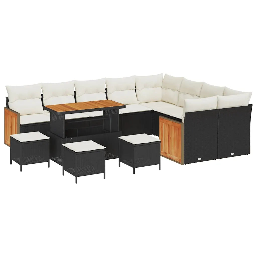 Set Divano da Giardino 14 pcs Nero e Crema polyrattan