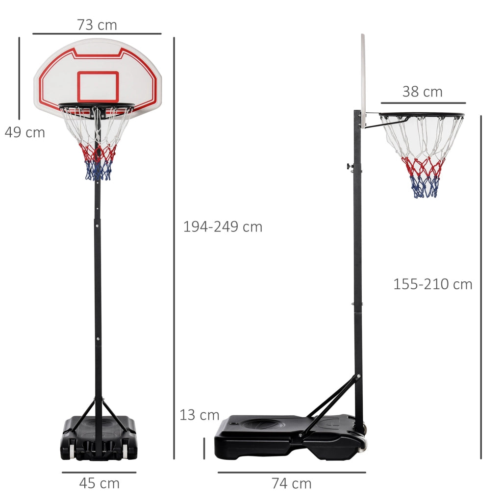 Canestro da Basket da Esterno ¨C Xylo ¨C Acciaio Regolabile 73x49x194-249 cm