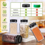 24 contenitori di spezie in vetro 120 ml, set rettangolare con cucchiaio e etichette, accessori da cucina in vetro nero