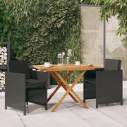 Set da Pranzo da Giardino 3 pz con Cuscini Nero 3094302