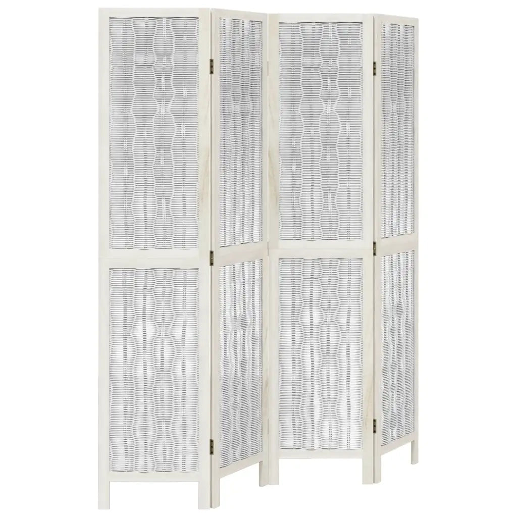 Divisorio Ambienti 4Pannelli Bianco Legno Massello di Paulownia 358674