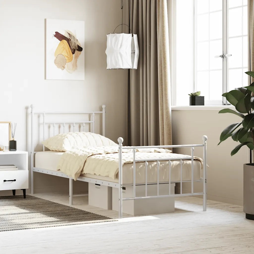 Letto singolo | Letto per adulti | Giroletto con Testiera e Pediera Metallo Bianco 90x190 cm
