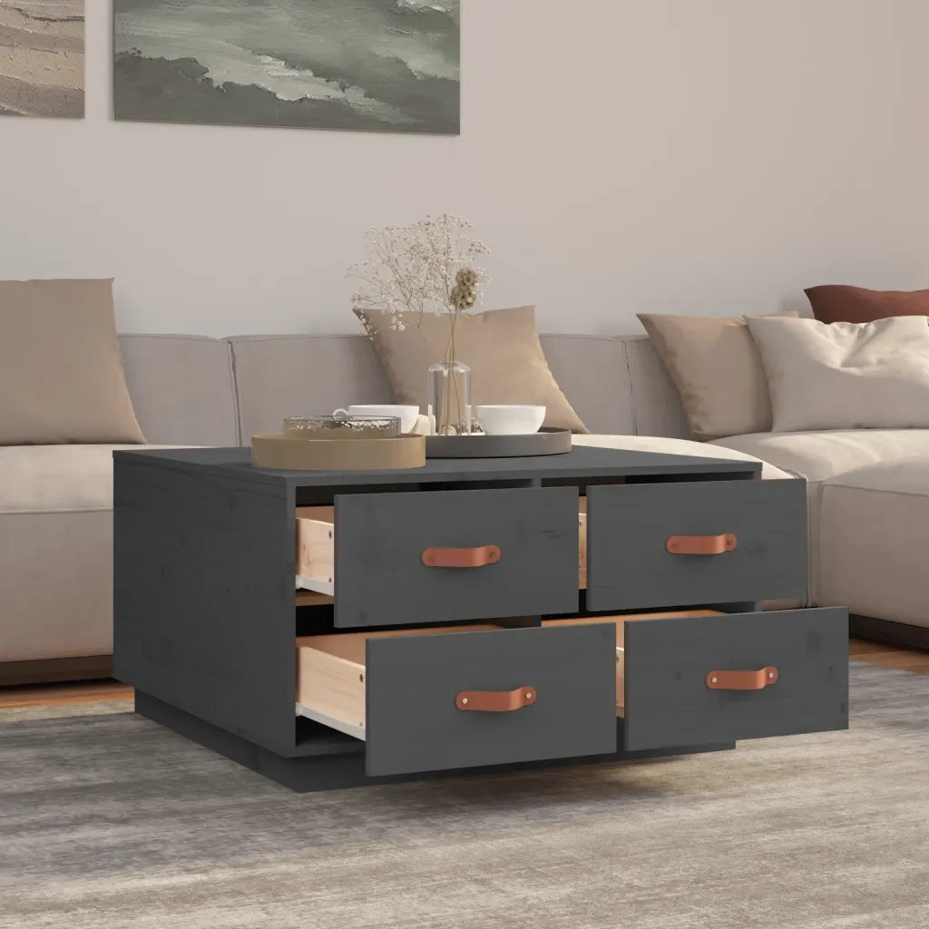 Tavolino da Salotto Grigio 80x80x45 cm Legno Massello di Pino 821519