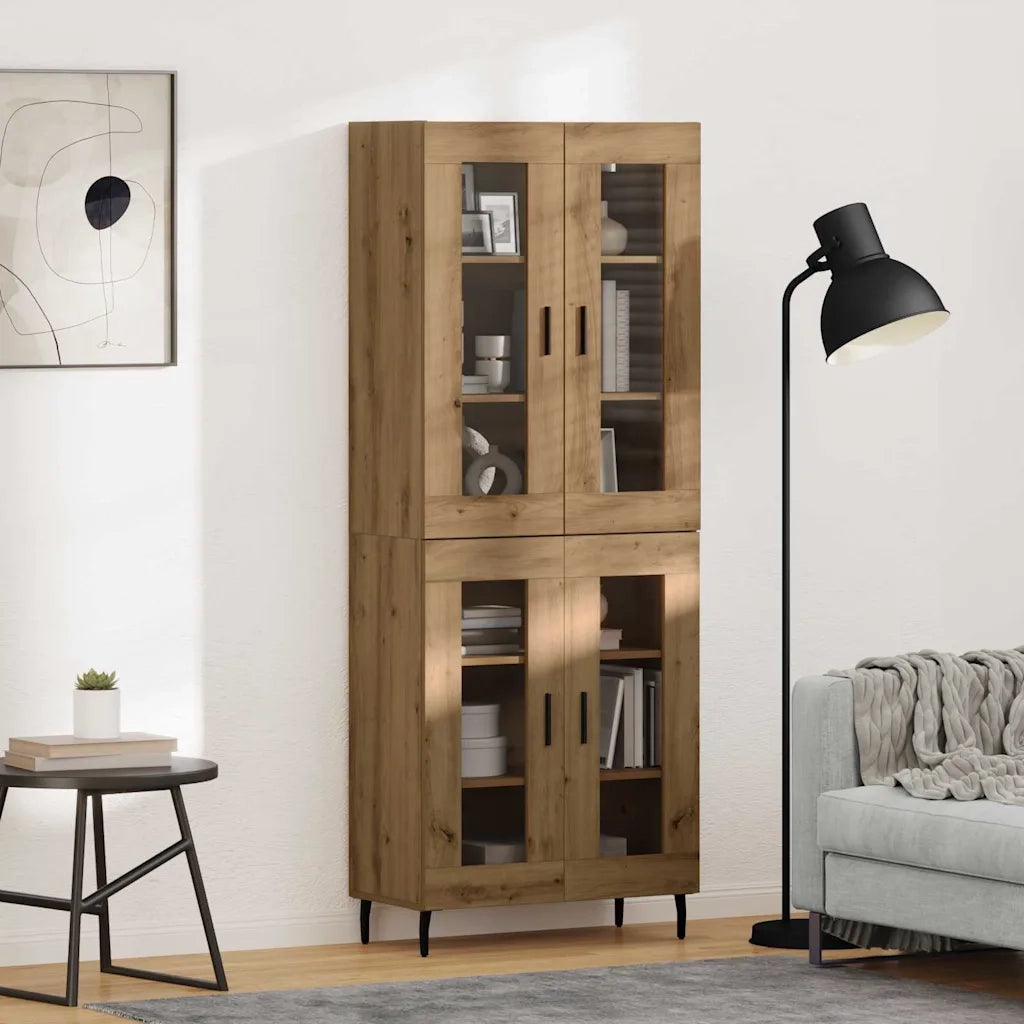 Credenza 2 pz-Set di 2 Buffet-Armadio da cucina Rovere artigianale Legno Stratificato e Vetro 603587