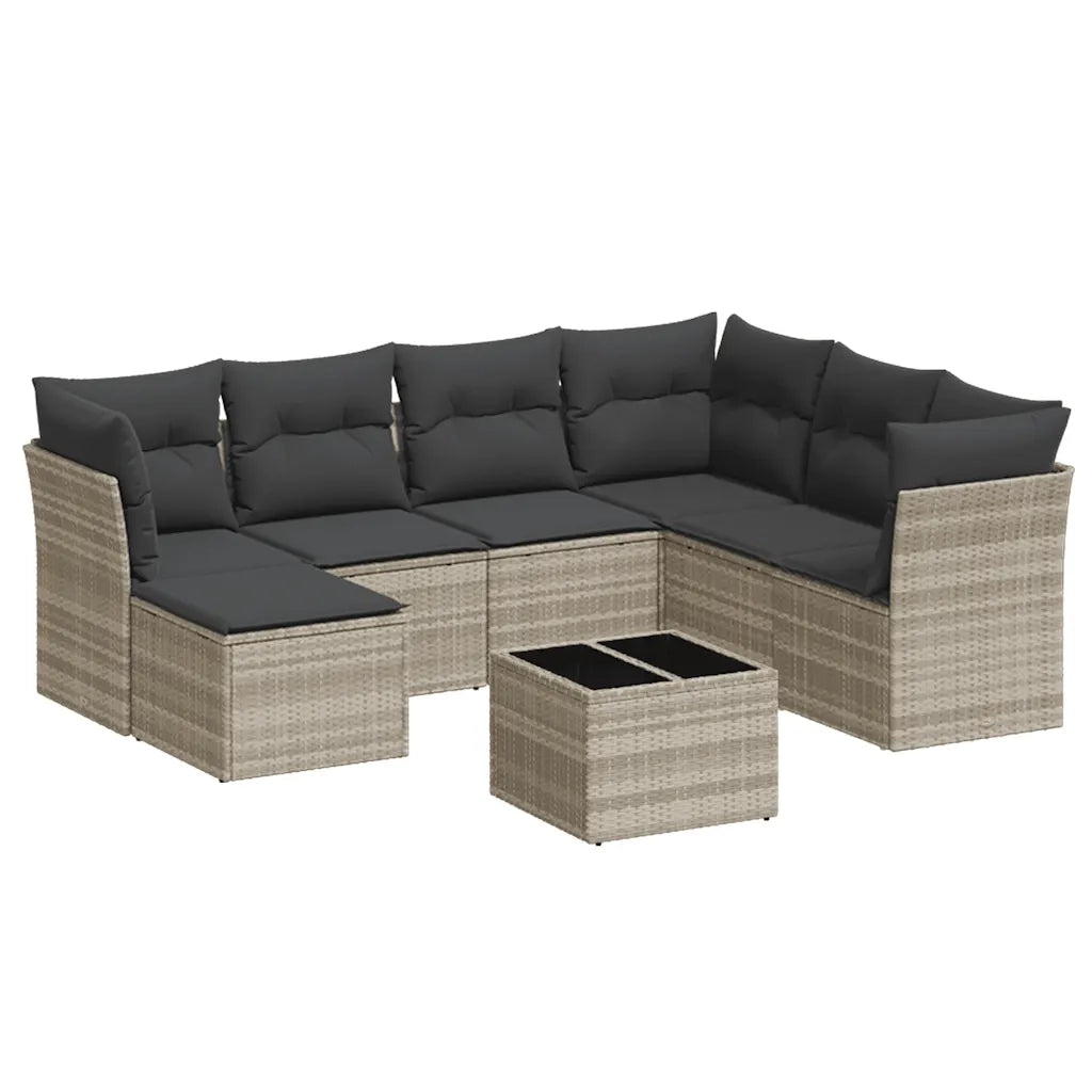 Set Divano da Giardino 8pz con Cuscini Grigio Chiaro Polyrattan