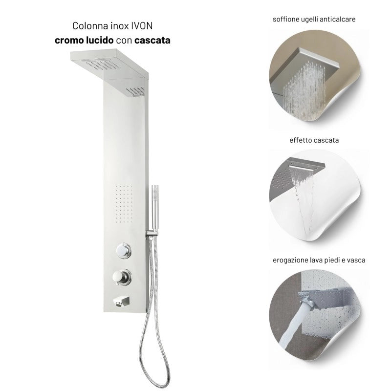Colonna doccia pannello modello ivon cascata bocca erogazione vasca idro lombare *** finitura lucido, confezione 1