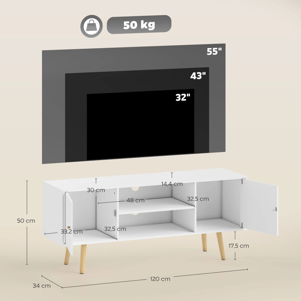 Mobile TV Scandinavo ¨C Minimal ¨C Bianco Legno Pin 120x34x50cm