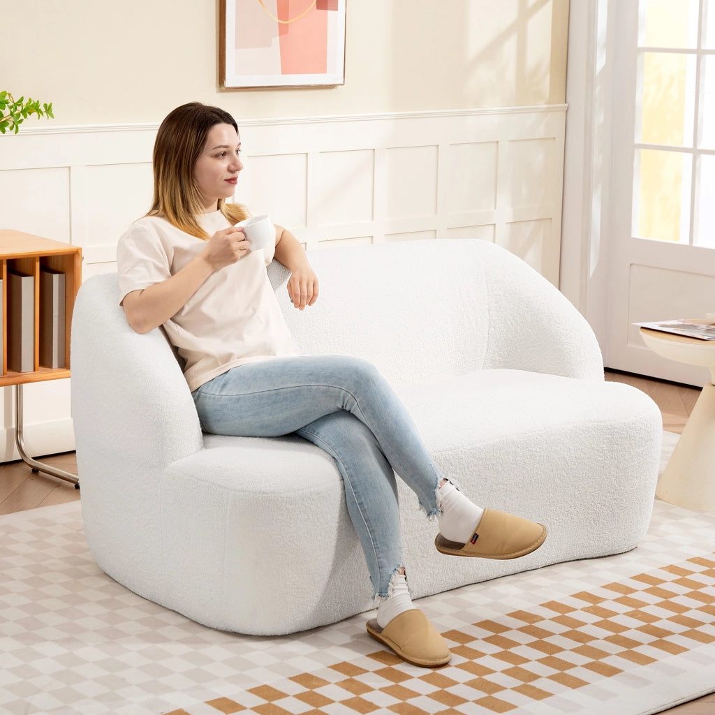 Divano 2 posti in borreguito ¨C Xylo ¨C Curvo trapuntato crema 142 cm