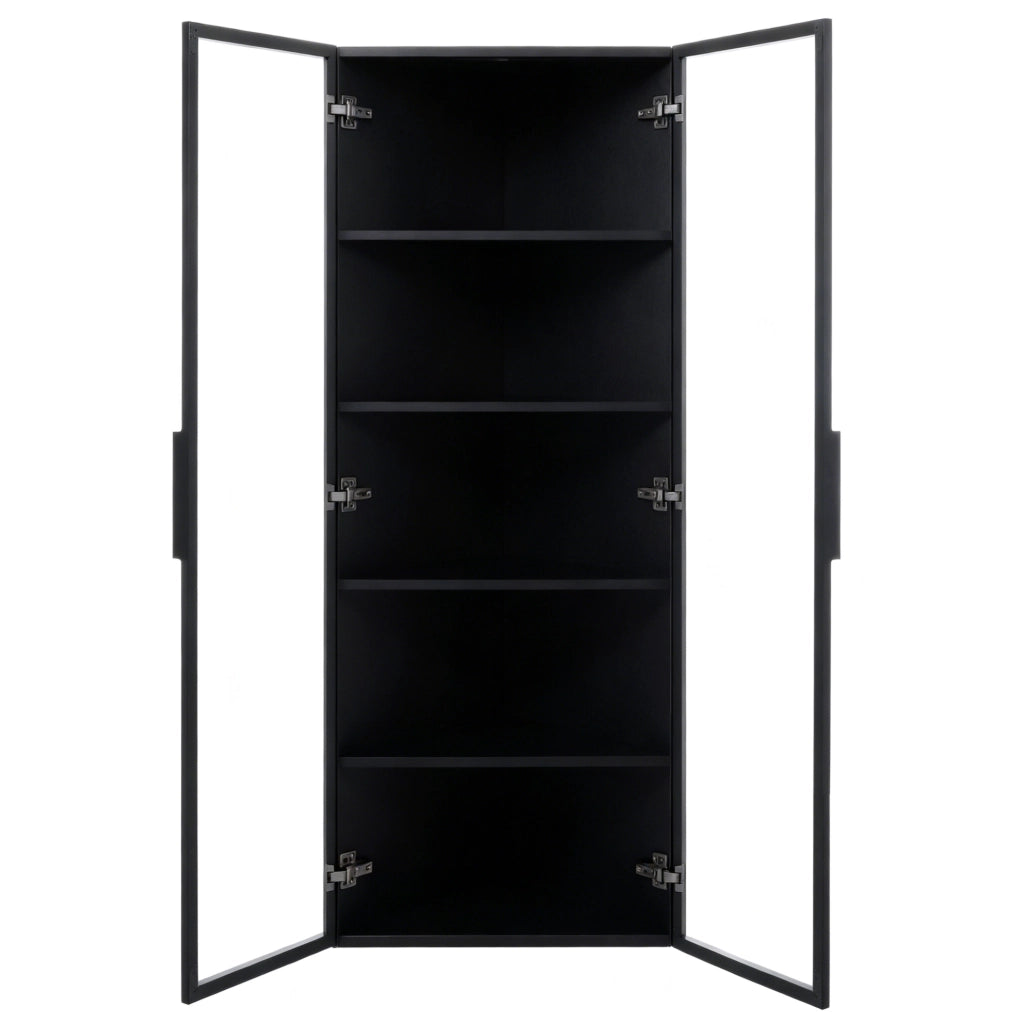 Vetrina angolare 62x35x160 cm con illuminazione LED integrata in MDF; vetro e alluminio nera