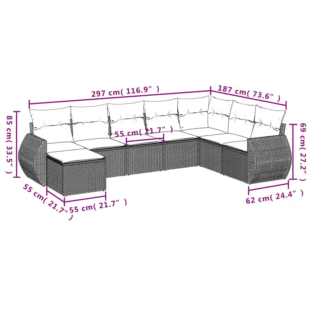 Set Divani da Giardino 8 pz con Cuscini Marrone in Polyrattan 3221762