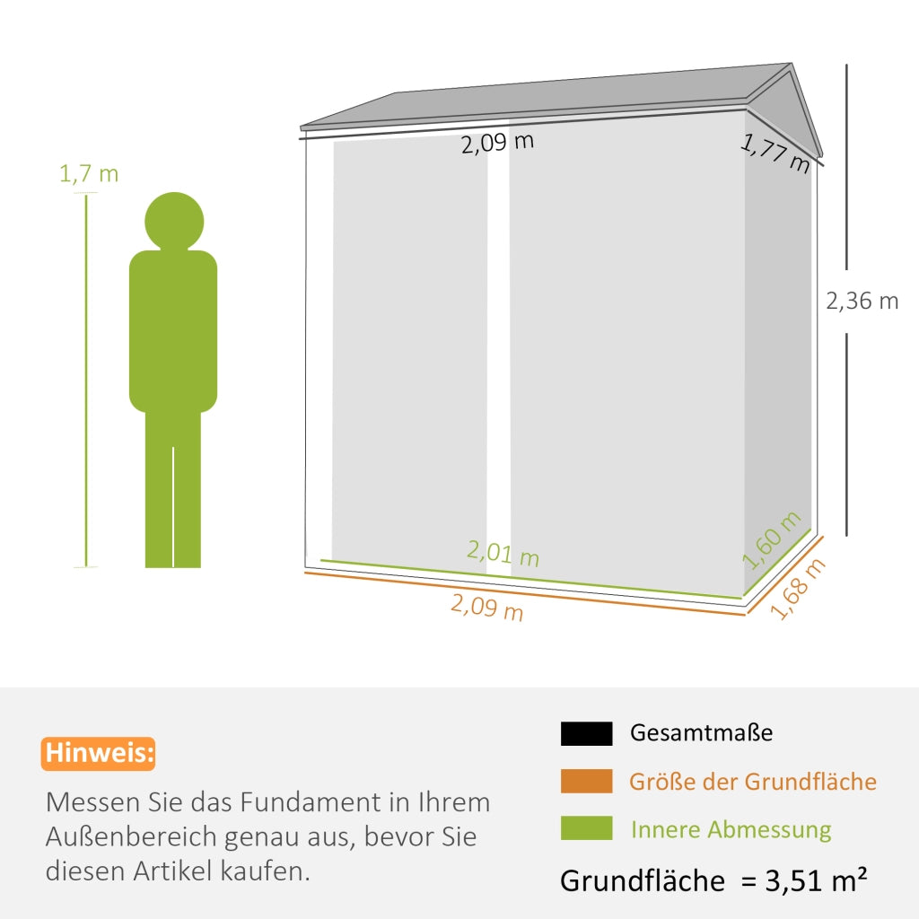 Casetta Attrezzi Giardino in Metallo ¨C Xylo ¨C 3,5 m2 Grigio Antracite 209x177x236 cm
