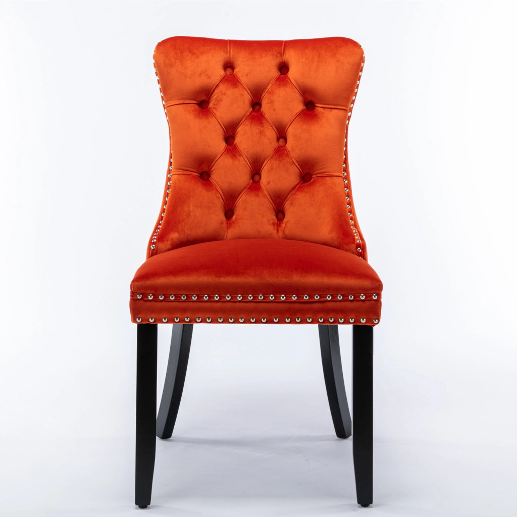 Nikki Collection - Set di 2 sedie da pranzo moderne e di alta gamma in legno massello trapuntato con rivestimento in velluto e gambe in legno con borc