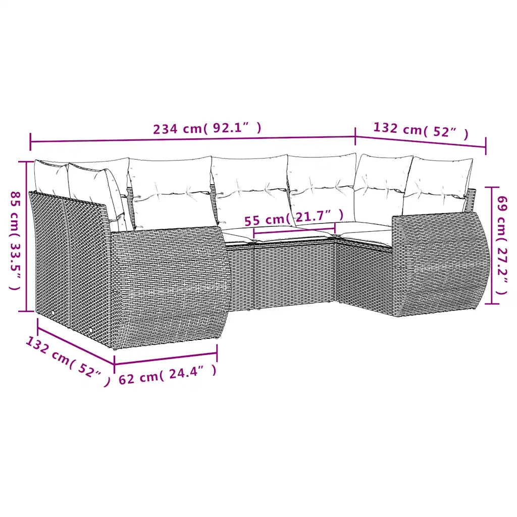 Set Divani da Giardino 6 pz con Cuscini Marrone in Polyrattan 3221783