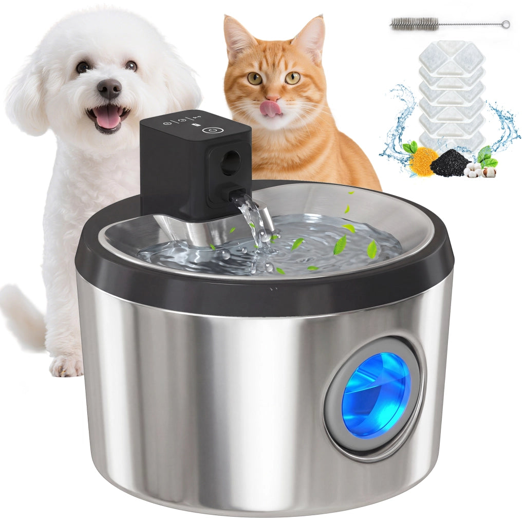 Fontana per Gatti 4L Senza Fili ¨C Minimal ¨C Acciaio Inox LED Argento