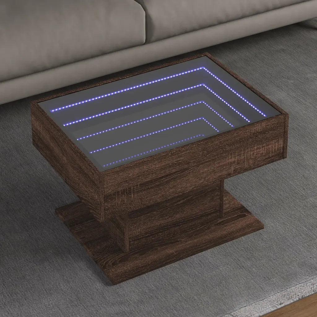 Tavolino Salotto con LED-Tavolino da soggiorno-Tavolo Rovere Marrone 70x50x45 cm Multistrato