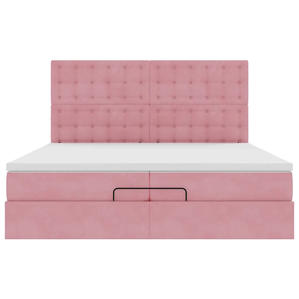 Struttura Letto Pouf con Materassi Rosa 200x200 cm Velluto 3314491