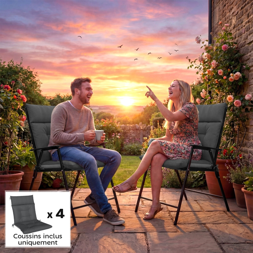 Set 4 Cuscini per Sedie da Giardino ¨C Xylo ¨C Impermeabili Antiscivolo con Lacci 112x53cm Grigio Scuro