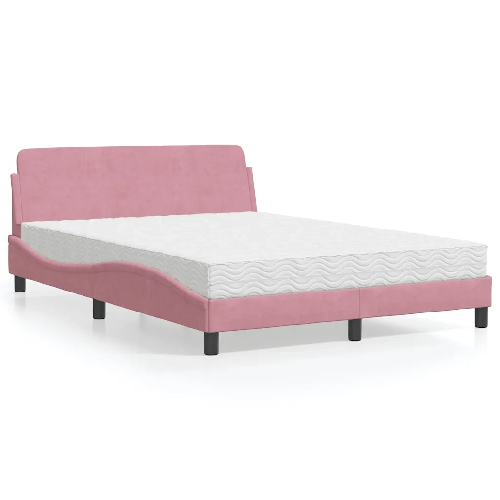 Letto con Materasso-Struttura Letto con Materasso Dover Rosa 120x200 cm in Velluto