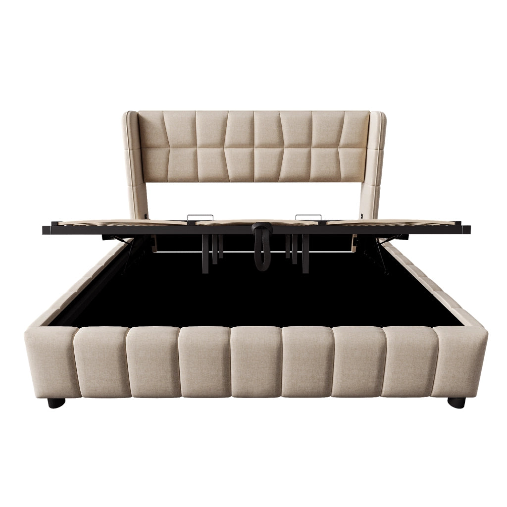 letto imbottito tessuto beige 180 x 200 cm