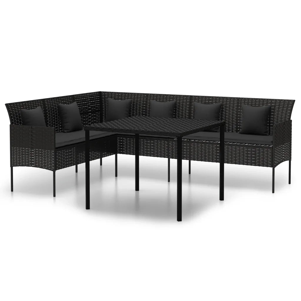Set da Pranzo da Giardino 2 pz con Cuscini Nero in Polyrattan 362338